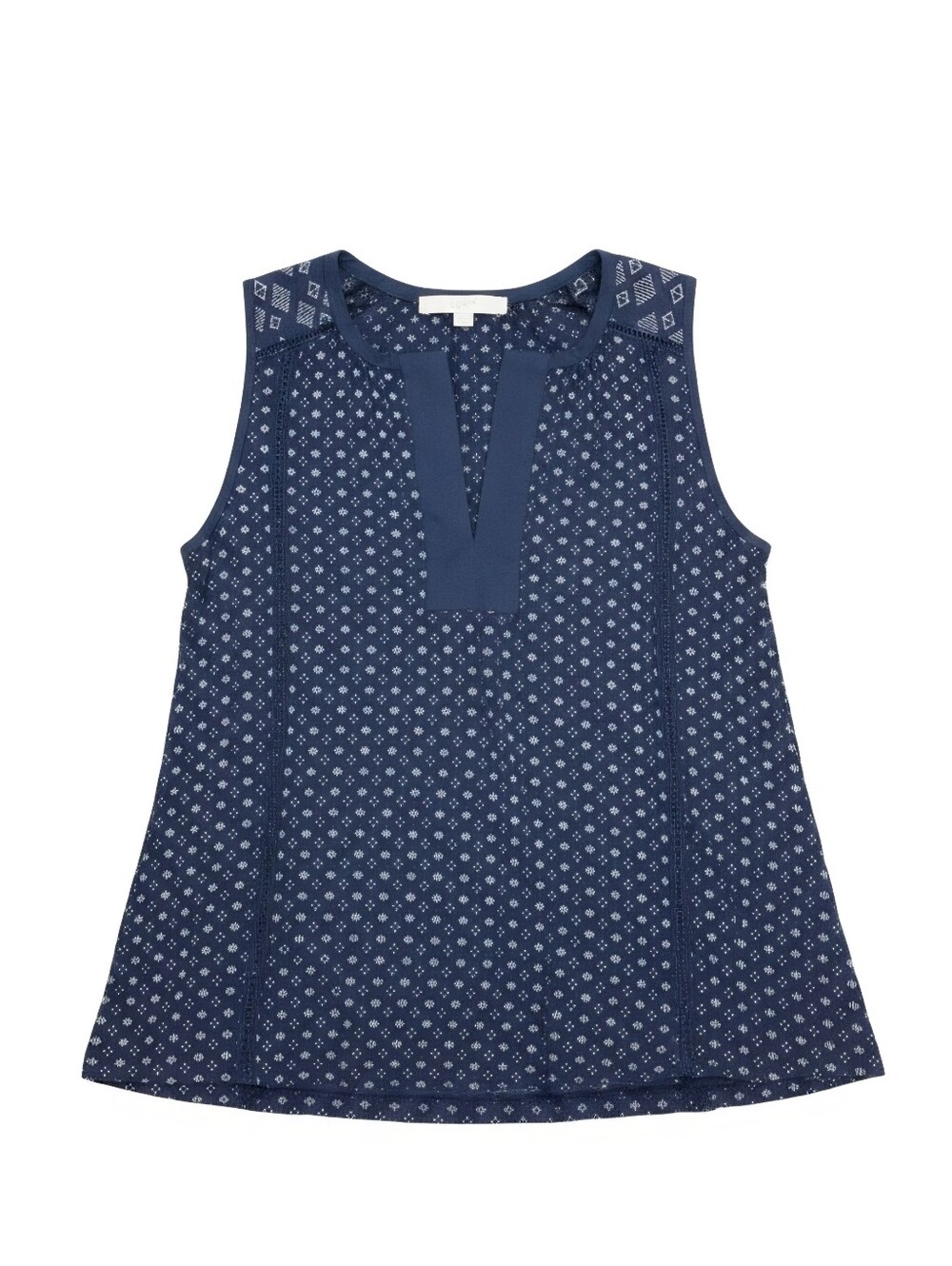 LOFT Navy Printed Sleeveless V-Notch Tank